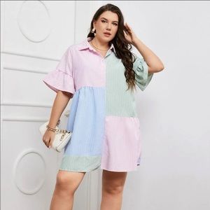 EUC SHEIN CURVE Plus Size Color Block Striped Button Dress
